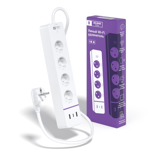Умный удлинитель с Wi-Fi, Яндекс Алисой, Марусей, Google Home, Smart Power Plug 16A 