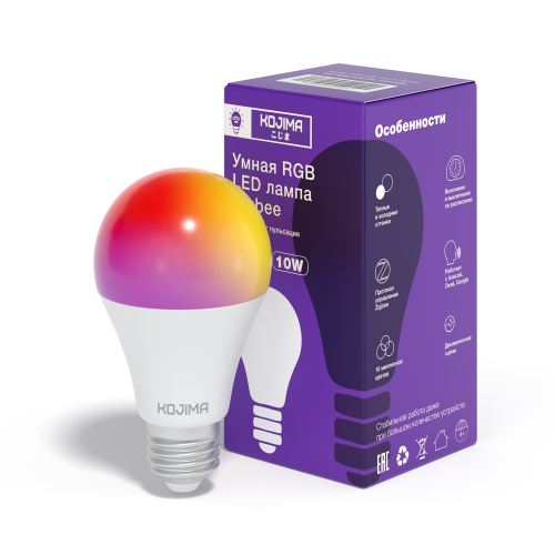 Умная светодиодная лампочка RGB Zigbee, Яндекс Алисой, Google Home, Марусей, Smart Bulb E27 10W - KOJIMA STORE